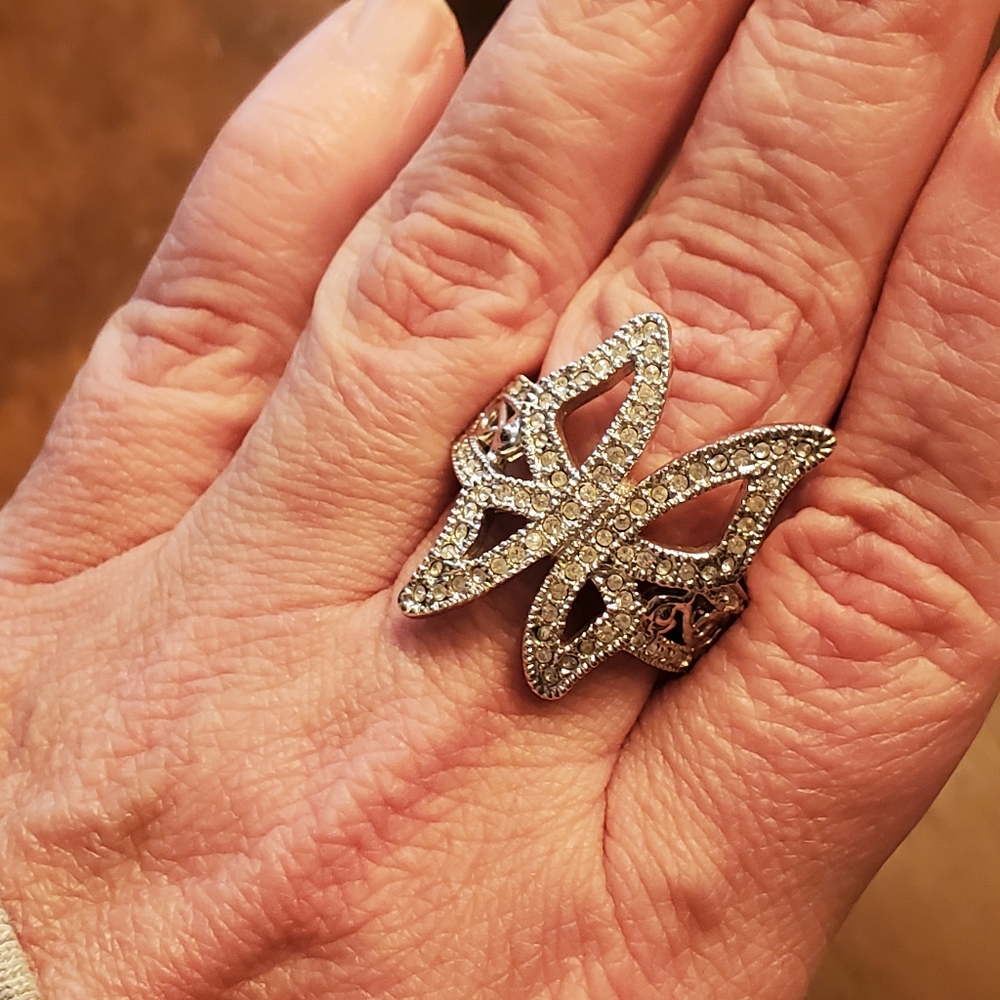 Avon Silver Tone CZ Butterfly Ring Size 11